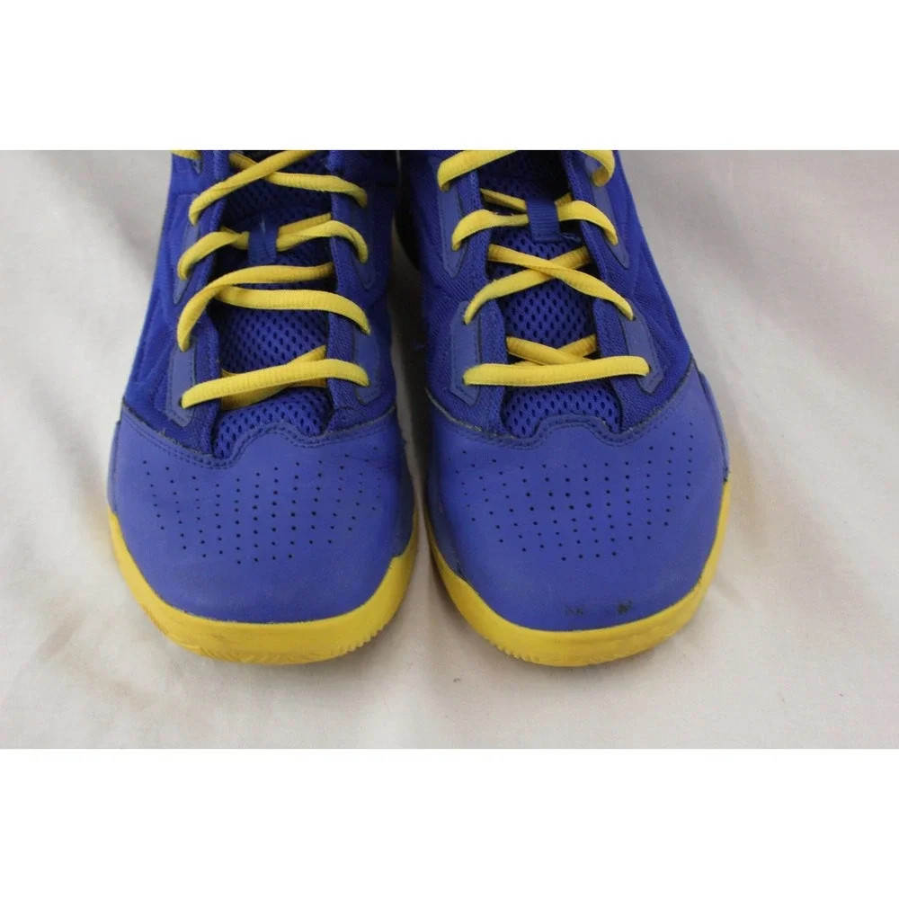 Under Armour 7Y Youth Basketball Shoes Blue Yellow High Top Sportswear Sneakers - Picture 10 of 13